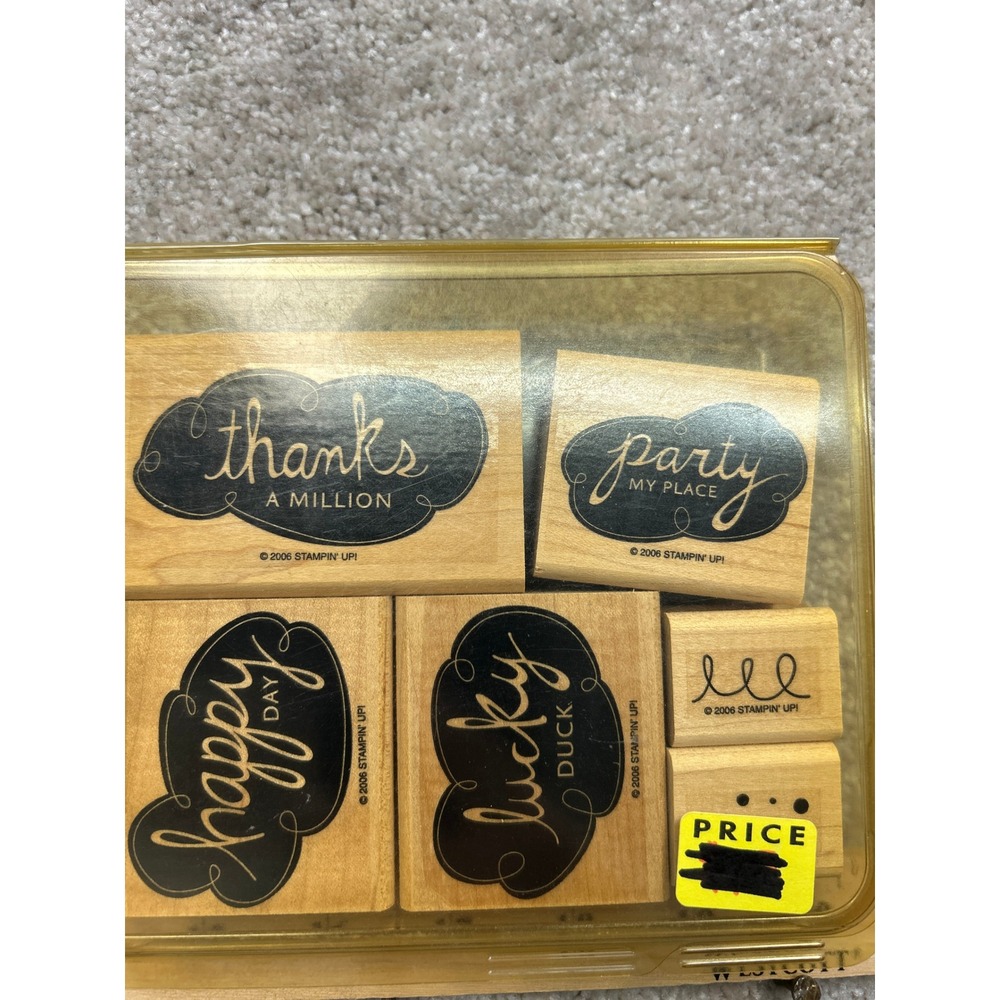 Vintage 2006 Stampin Up Quirky Quips Wood Mount Rubber Stamp Set Greetings 6pc